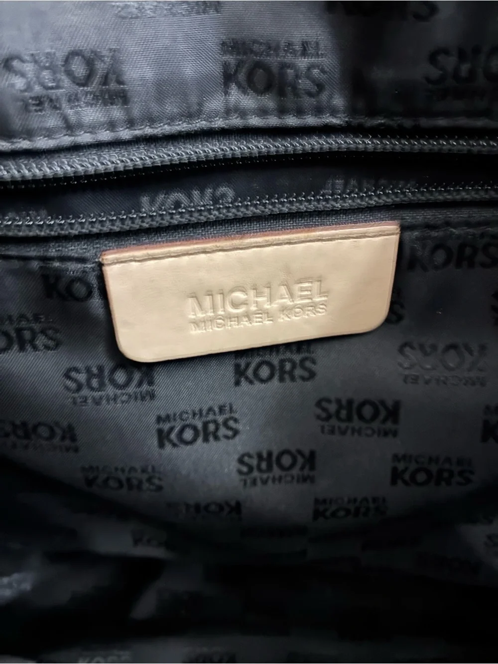 Michael Kors Black Faux-Snakeskin Shoulder Tote with Beige Straps